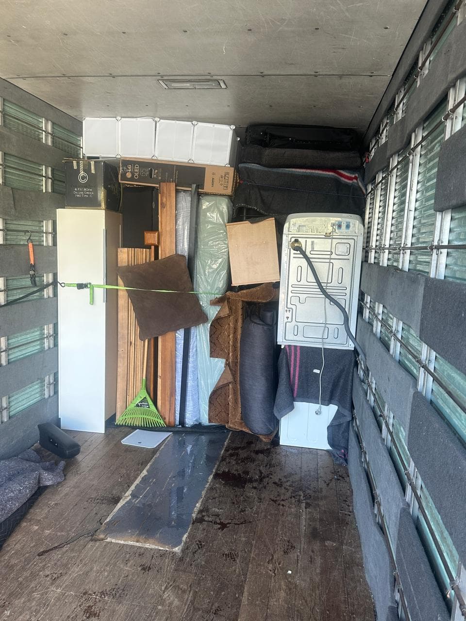 Furniture and appliances secured for transport